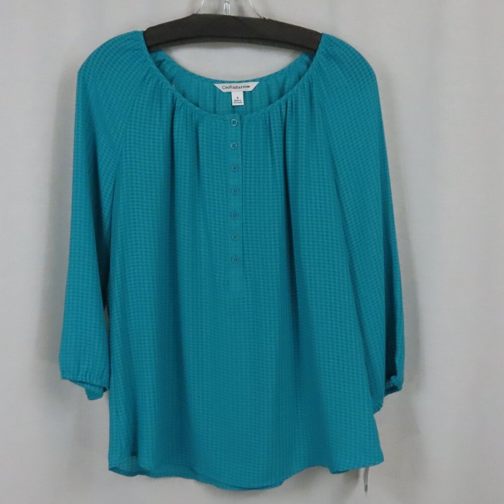 Croft & Barrow Teal Blue Patterned Lightweight Blouse Sz. S